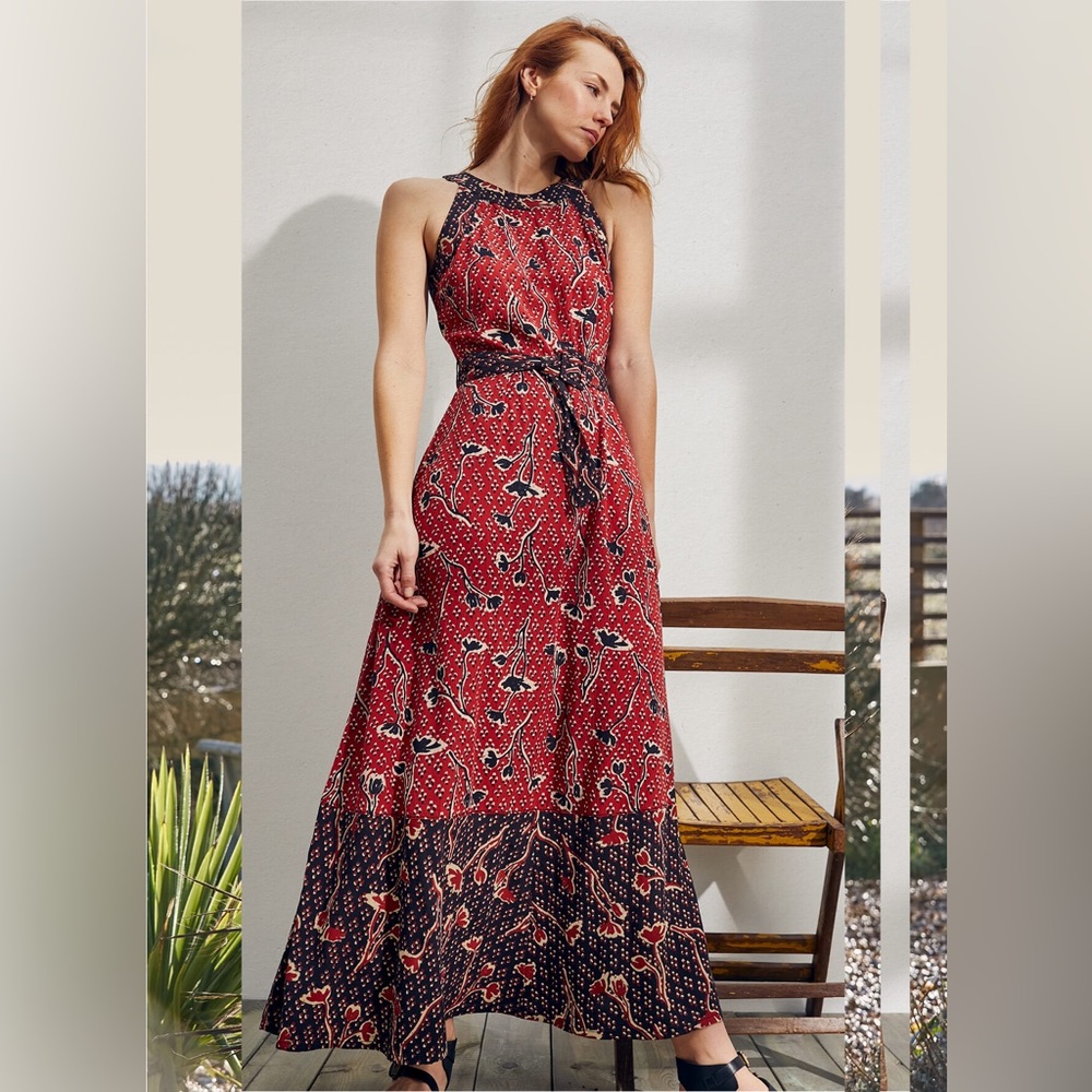 Fat Face Maxi Dress Long High Neck Printed Sleeveless Size 10 243